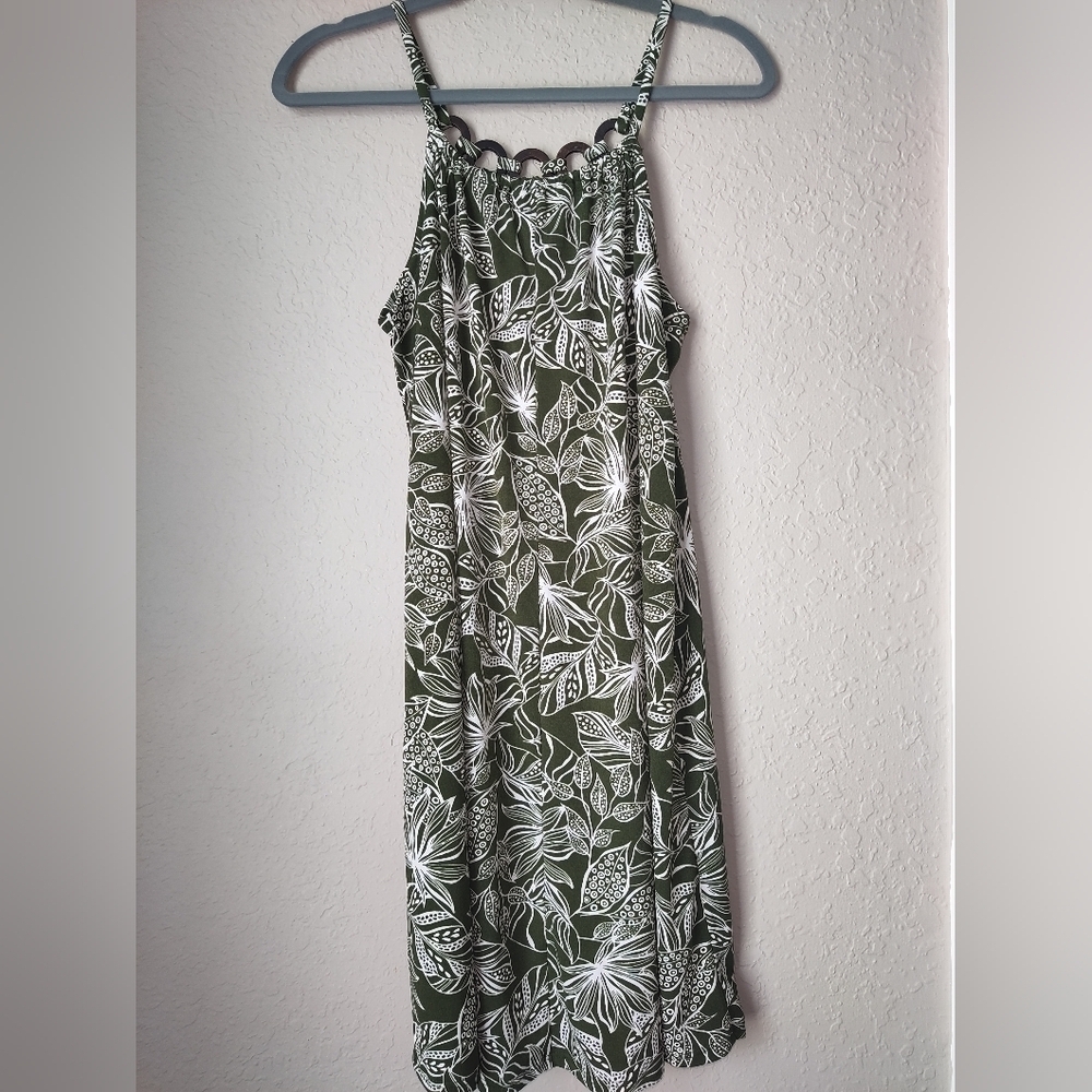 SJS Tropical Olive Green Mini Dress size M - Picture 3 of 7
